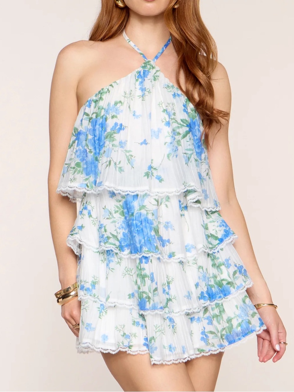 Windsor Blue Skies All Day Tiered Floral Mini Dress Small